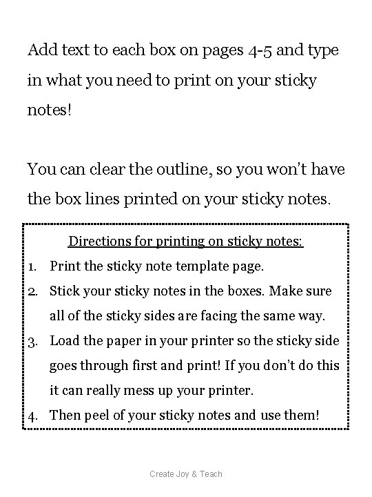 Add text to each box on pages 4 -5 and type in what you