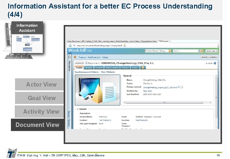 Information Assistant for a better EC Process Understanding (4/4) Actor View Goal View Activity