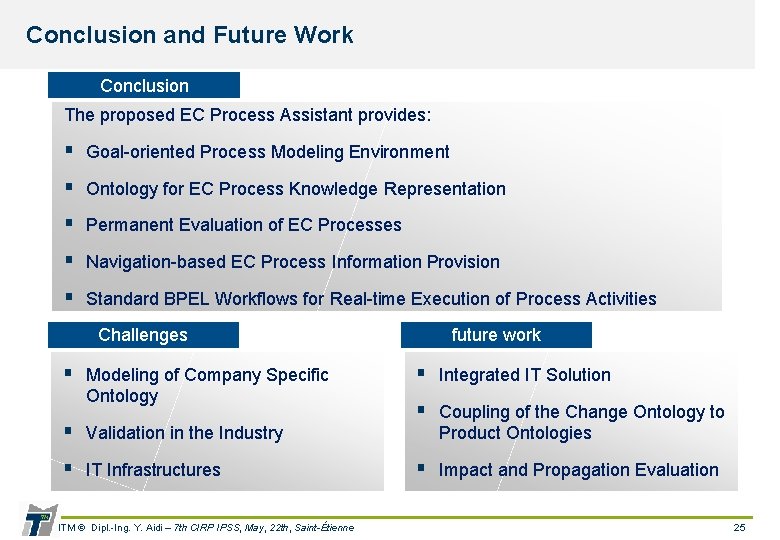 Conclusion and Future Work Conclusion The proposed EC Process Assistant provides: § Goal-oriented Process
