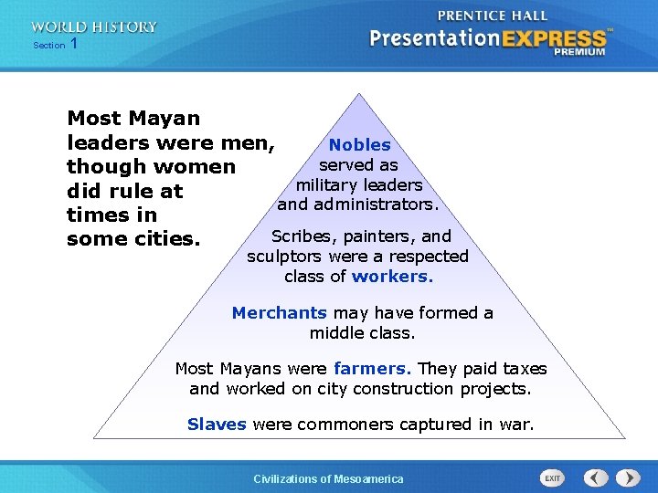 Section 1 Most Mayan leaders were men, Nobles served as though women military leaders