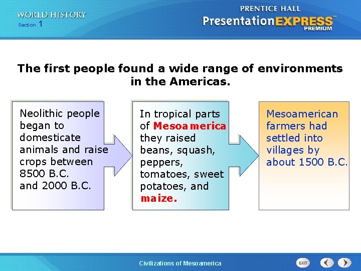 Section 1 The first people found a wide range of environments in the Americas.