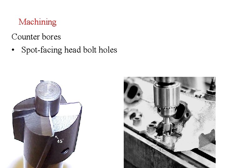 Machining Counter bores • Spot-facing head bolt holes 