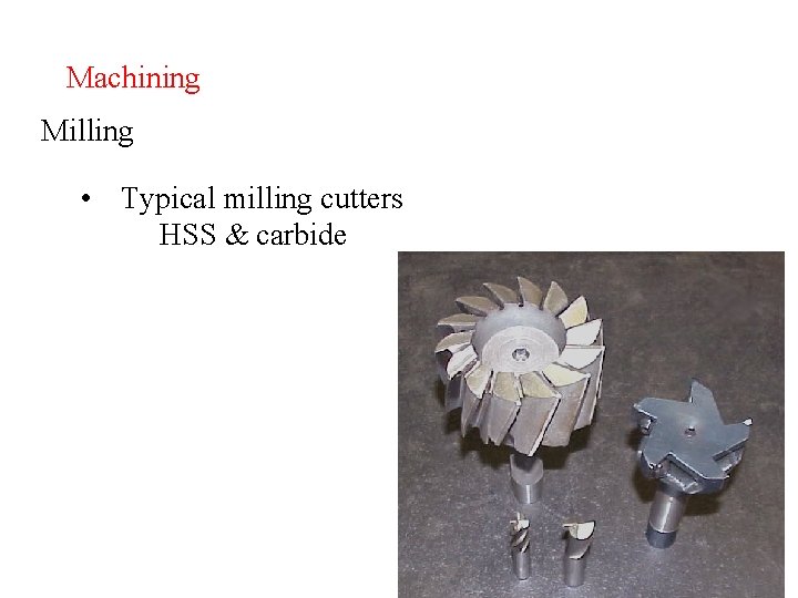Machining Milling • Typical milling cutters HSS & carbide 