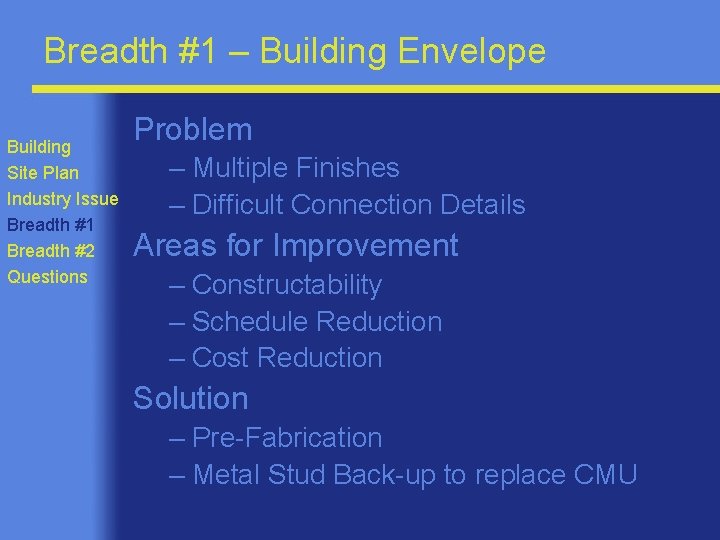 Breadth #1 – Building Envelope Building Site Plan Industry Issue Breadth #1 Breadth #2