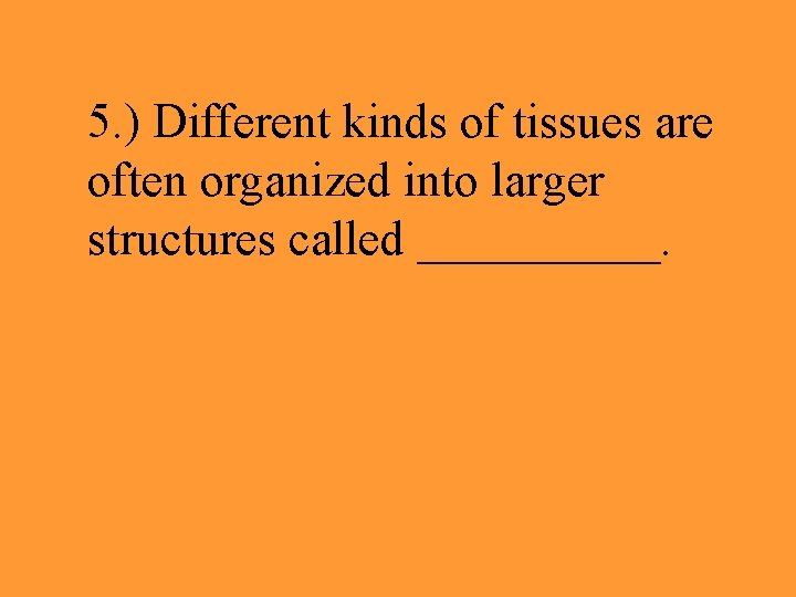 5. ) Different kinds of tissues are often organized into larger structures called _____.