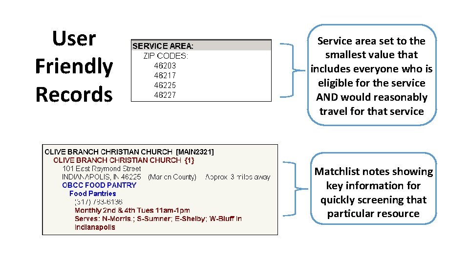 User Friendly Records Service area set to the smallest value that includes everyone who