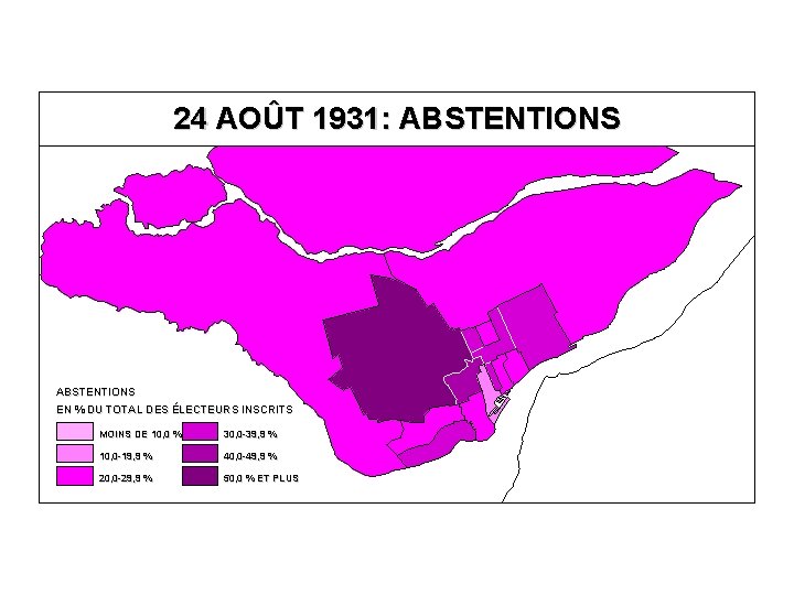 24 AOÛT 1931: ABSTENTIONS EN % DU TOTAL DES ÉLECTEURS INSCRITS MOINS DE 10,