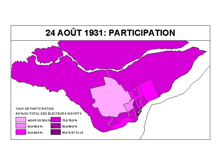 24 AOÛT 1931: PARTICIPATION TAUX DE PARTICIPATION EN % DU TOTAL DES ÉLECTEURS INSCRITS