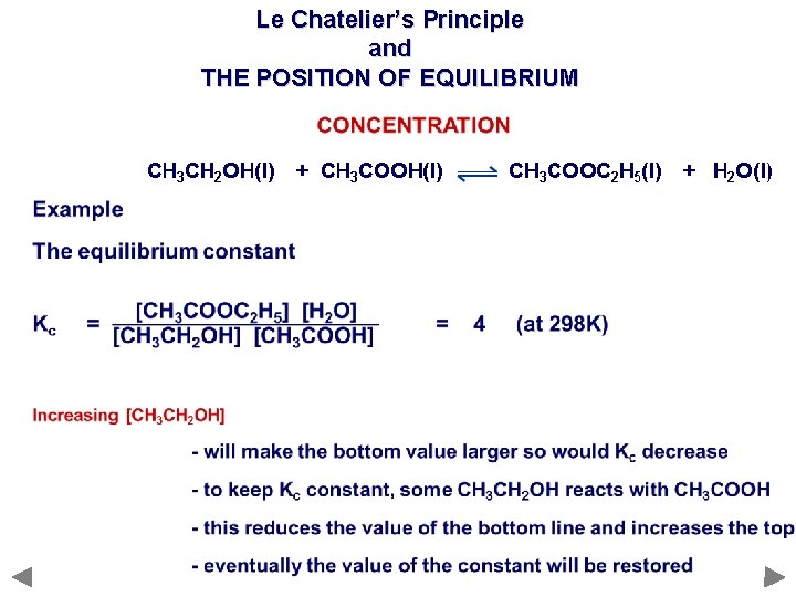 Le Chatelier’s Principle and THE POSITION OF EQUILIBRIUM 