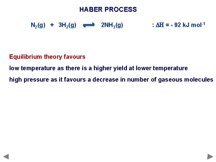 HABER PROCESS N 2(g) + 3 H 2(g) 2 NH 3(g) : DH =