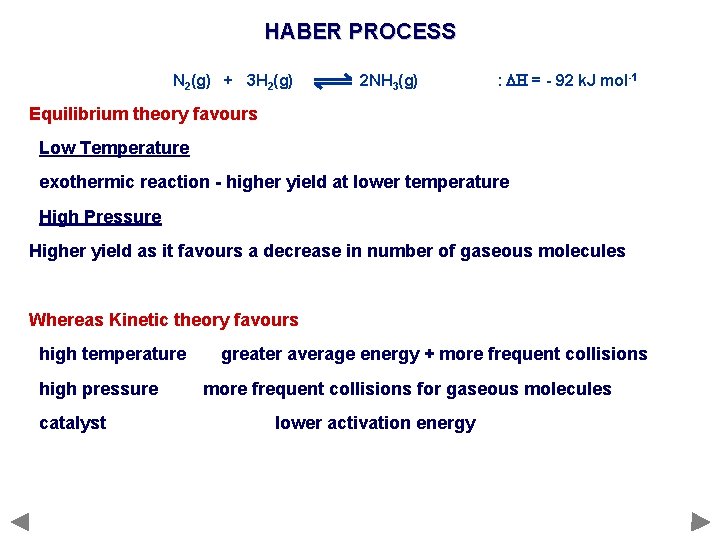 HABER PROCESS N 2(g) + 3 H 2(g) 2 NH 3(g) : DH =