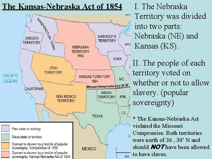 The Kansas-Nebraska Act of 1854 I. The Nebraska Territory was divided into two parts: