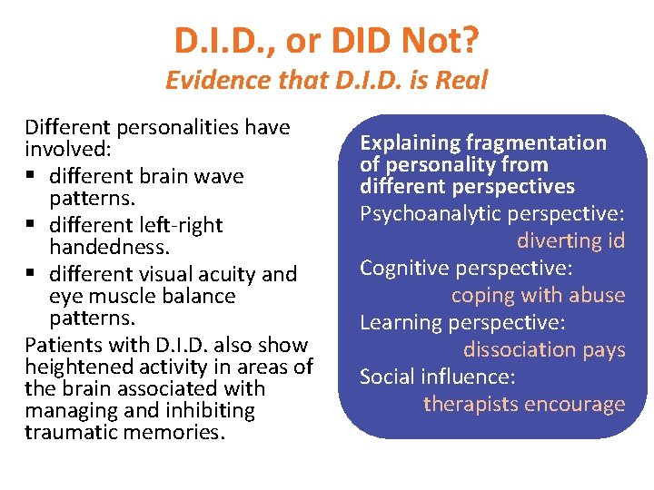 D. I. D. , or DID Not? Evidence that D. I. D. is Real