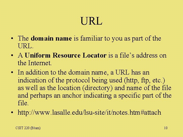URL • The domain name is familiar to you as part of the URL.