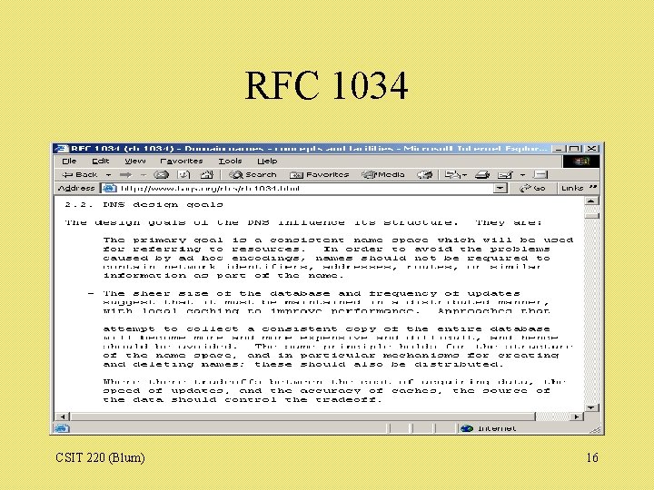 RFC 1034 CSIT 220 (Blum) 16 