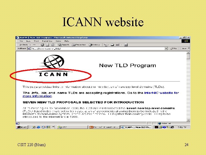 ICANN website CSIT 220 (Blum) 24 