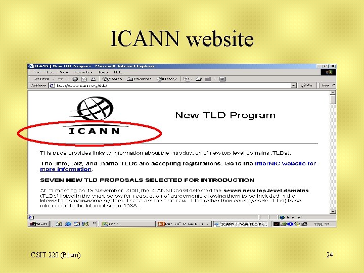 ICANN website CSIT 220 (Blum) 24 