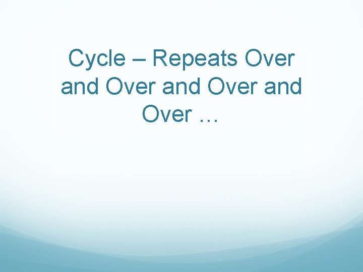 Cycle – Repeats Over and Over … 