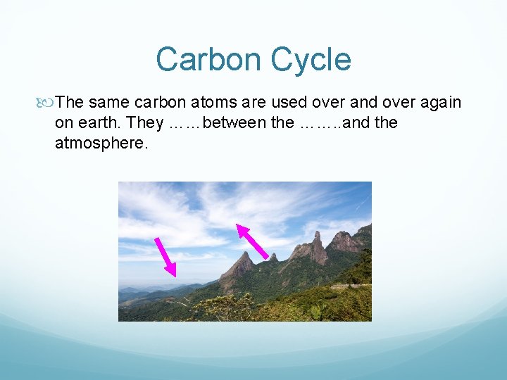 Carbon Cycle The same carbon atoms are used over and over again on earth.