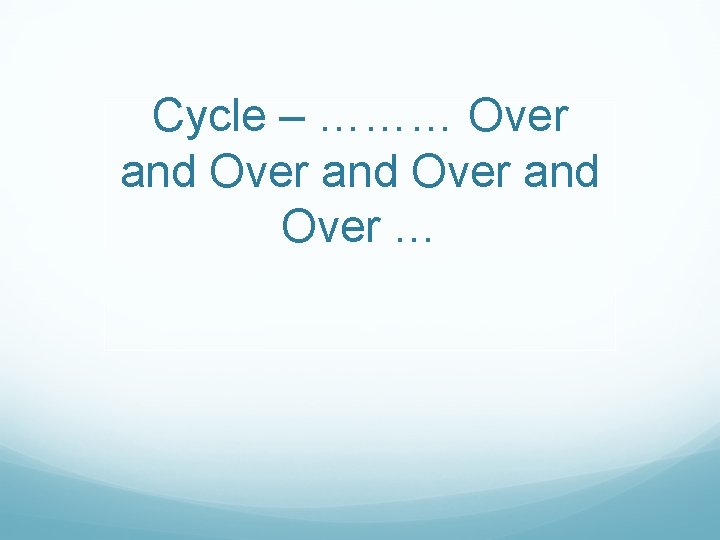 Cycle – ……… Over and Over … 