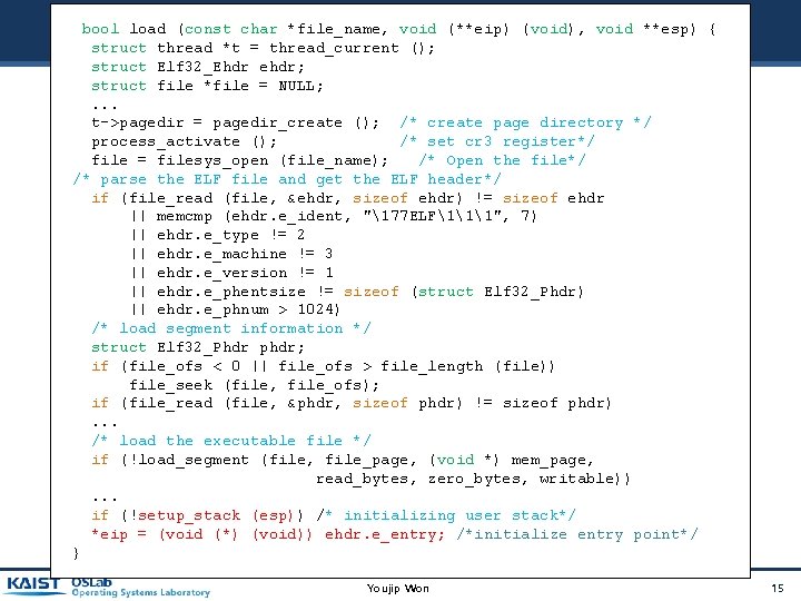 bool load (const char *file_name, void (**eip) (void), void **esp) { struct thread *t bool load (const char *file_name, void (**eip) (void), void **esp) { struct thread *t