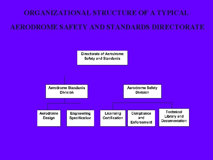 ORGANIZATIONAL STRUCTURE OF A TYPICAL AERODROME SAFETY AND STANDARDS DIRECTORATE 
