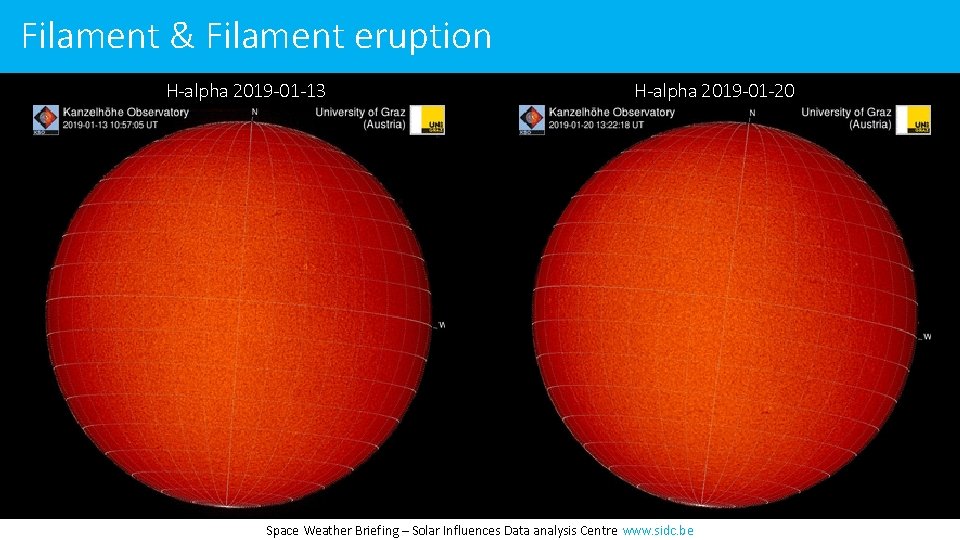 Filament & Filament eruption H-alpha 2019 -01 -13 H-alpha 2019 -01 -20 Space Weather