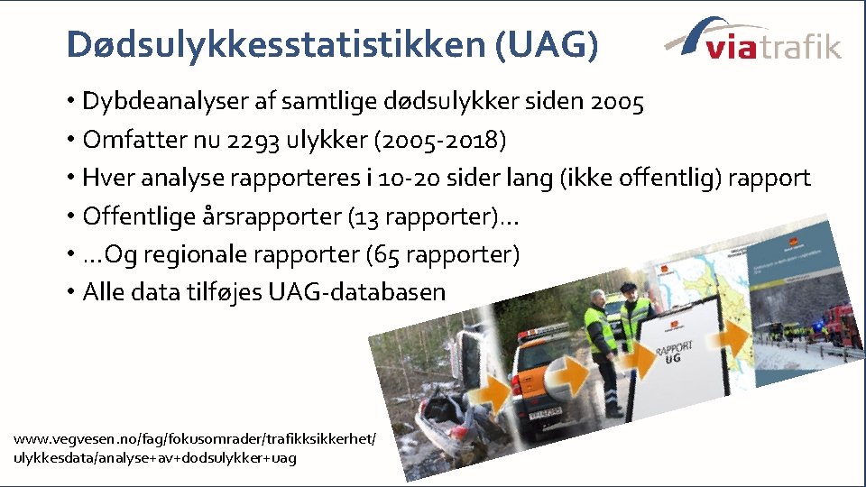 Dødsulykkesstatistikken (UAG) • Dybdeanalyser af samtlige dødsulykker siden 2005 • Omfatter nu 2293 ulykker