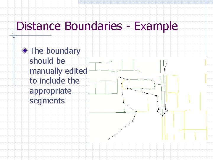 Distance Boundaries - Example The boundary should be manually edited to include the appropriate