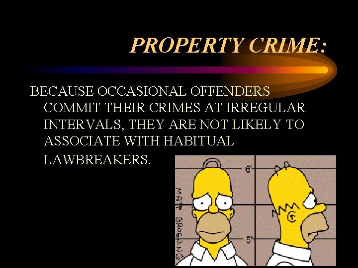 PROPERTY CRIME: BECAUSE OCCASIONAL OFFENDERS COMMIT THEIR CRIMES AT IRREGULAR INTERVALS, THEY ARE NOT