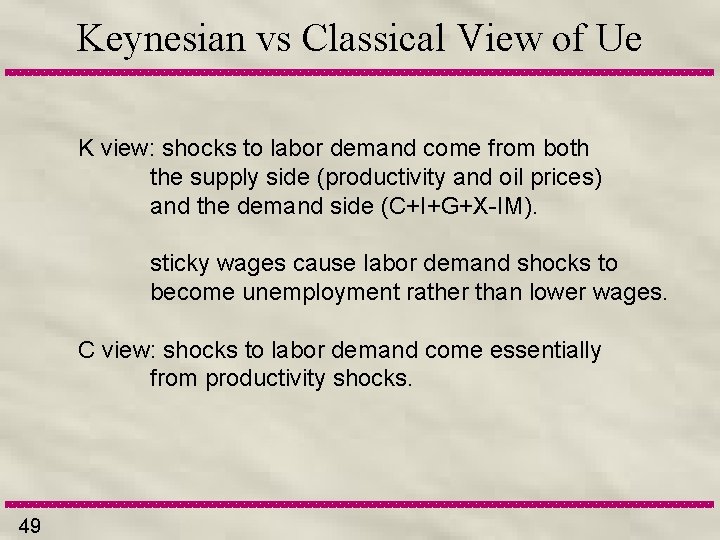 Keynesian vs Classical View of Ue K view: shocks to labor demand come from