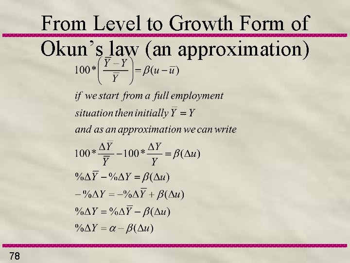 From Level to Growth Form of Okun’s law (an approximation) 78 