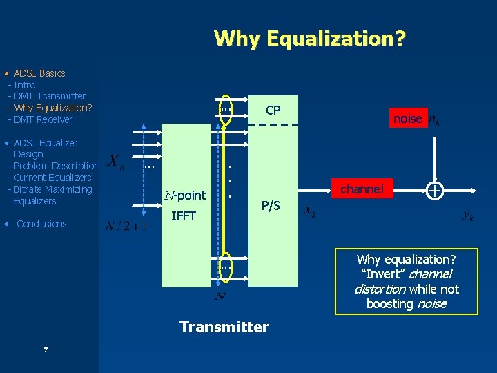 Why Equalization? • ADSL Basics - Intro - DMT Transmitter - Why Equalization? -