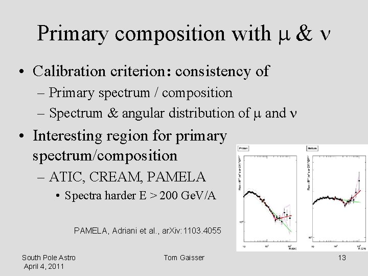 Primary composition with m & n • Calibration criterion: consistency of – Primary spectrum