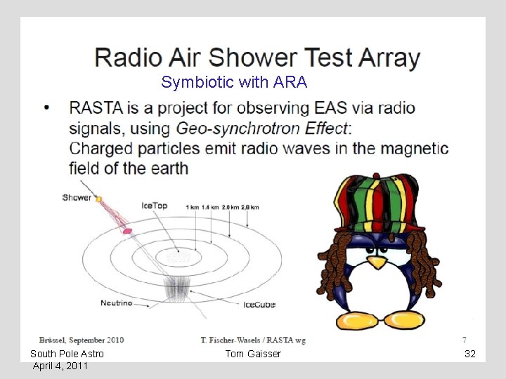 RASTA Symbiotic with ARA • Proposed radio air shower array on surface • Symbiotic