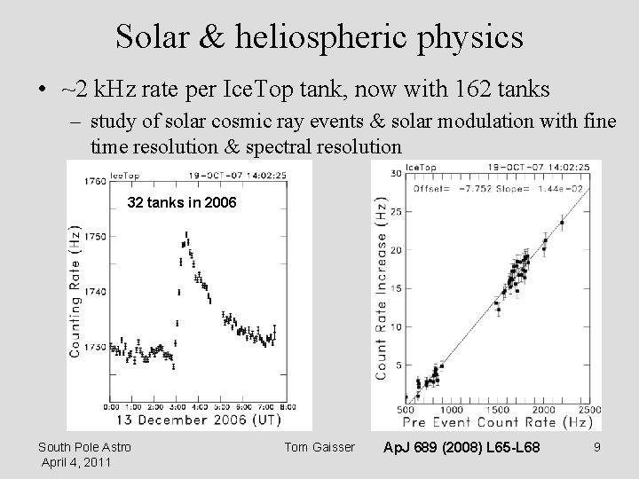 Solar & heliospheric physics • ~2 k. Hz rate per Ice. Top tank, now