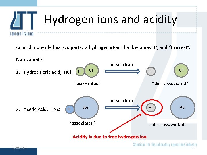 Hydrogen ions and acidity An acid molecule has two parts: a hydrogen atom that Hydrogen ions and acidity An acid molecule has two parts: a hydrogen atom that