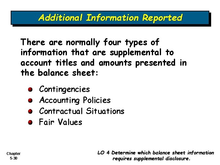 Additional Information Reported There are normally four types of information that are supplemental to
