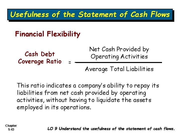 Usefulness of the Statement of Cash Flows Financial Flexibility Cash Debt Coverage Ratio =