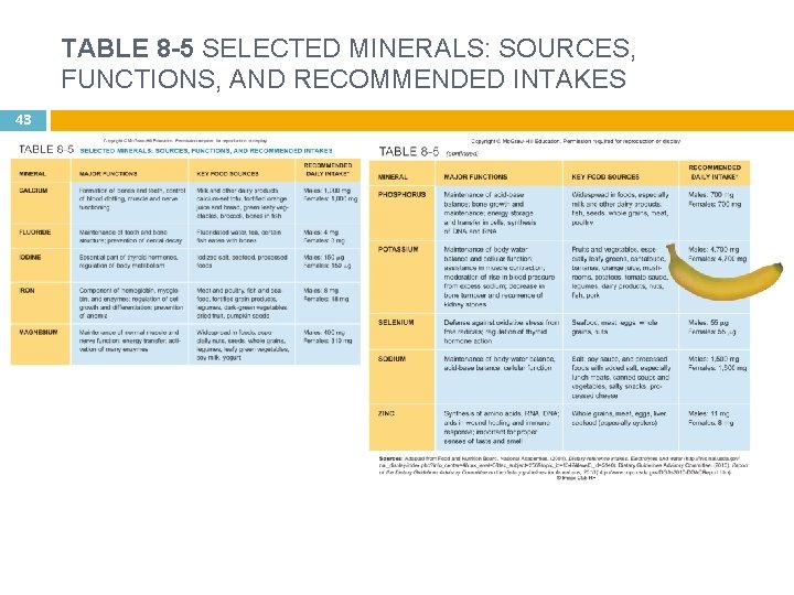 TABLE 8 -5 SELECTED MINERALS: SOURCES, FUNCTIONS, AND RECOMMENDED INTAKES 43 