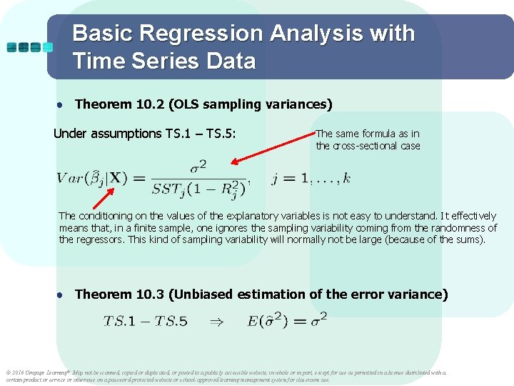 Basic Regression Analysis with Time Series Data ● Theorem 10. 2 (OLS sampling variances) Basic Regression Analysis with Time Series Data ● Theorem 10. 2 (OLS sampling variances)