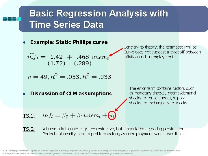 Basic Regression Analysis with Time Series Data ● Example: Static Phillips curve ● Discussion Basic Regression Analysis with Time Series Data ● Example: Static Phillips curve ● Discussion