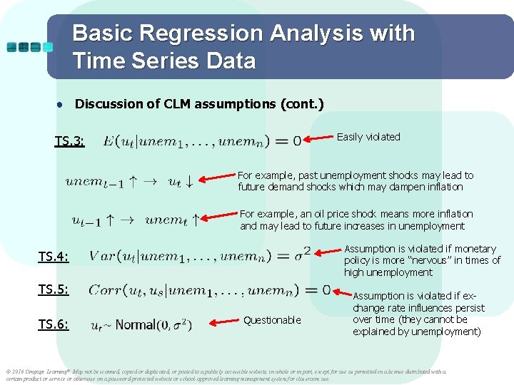 Basic Regression Analysis with Time Series Data ● Discussion of CLM assumptions (cont. ) Basic Regression Analysis with Time Series Data ● Discussion of CLM assumptions (cont. )