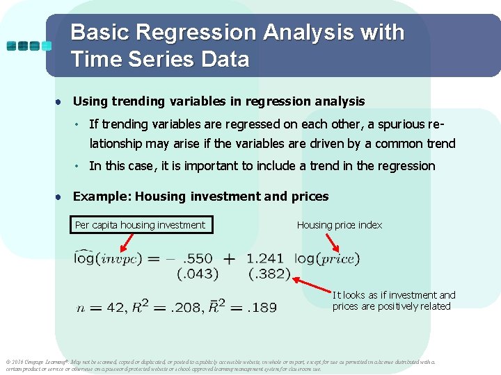 Basic Regression Analysis with Time Series Data ● Using trending variables in regression analysis Basic Regression Analysis with Time Series Data ● Using trending variables in regression analysis