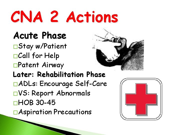 CNA 2 Actions Acute Phase � Stay w/Patient � Call for Help � Patent