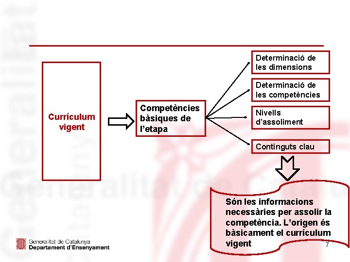 Determinació de les dimensions Determinació de les competències Currículum vigent Competències bàsiques de l’etapa