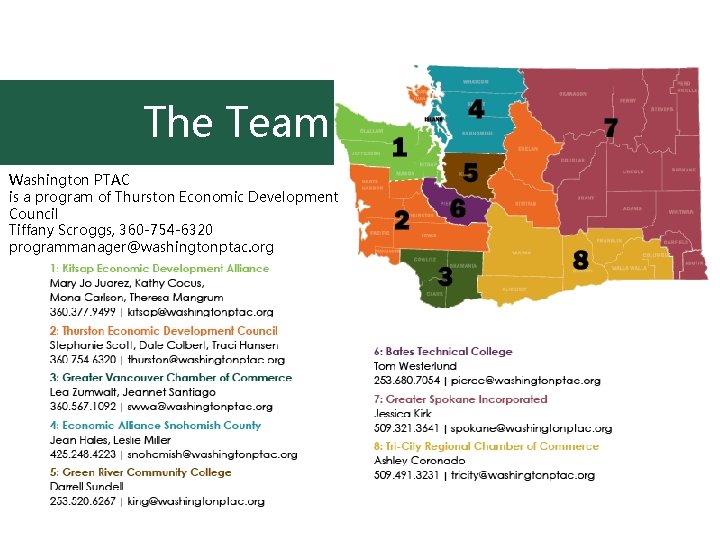The Team Washington PTAC is a program of Thurston Economic Development Council Tiffany Scroggs,