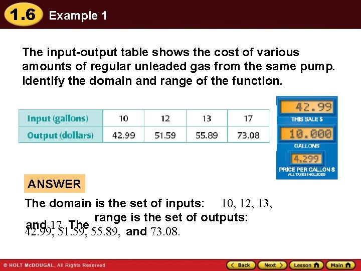 1. 6 Example 1 The input-output table shows the cost of various amounts of