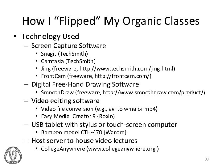 How I “Flipped” My Organic Classes • Technology Used – Screen Capture Software •