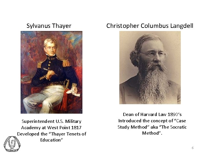 Sylvanus Thayer Superintendent U. S. Military Academy at West Point 1817 Developed the “Thayer